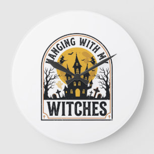 Hanging With My Witches Vintage Halloween Design_1 Large Clock