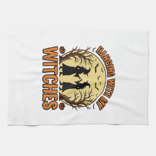 Hanging With My Witches Vintage Halloween Design_1 Tea Towel
