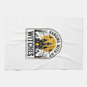 Hanging With My Witches Vintage Halloween Design_1 Tea Towel