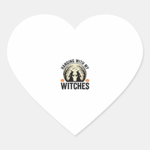 Hanging With My Witches Vintage Halloween Design ( Heart Sticker