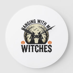 Hanging With My Witches Vintage Halloween Design ( Large Clock