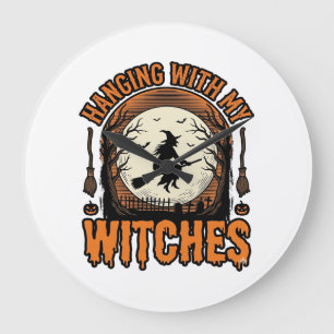 Hanging With My Witches Vintage Halloween Shirt De Large Clock