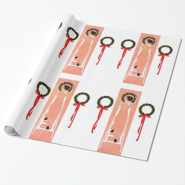 Hanging Wreaths Wrapping Paper (Unrolled)