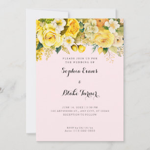 Hanging Yellow Flowers Pink Garden Wedding Invitation