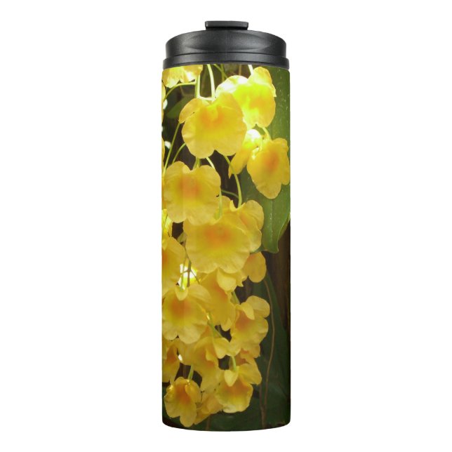 Hanging Yellow Orchids Tropical Flowers Thermal Tumbler (Front)