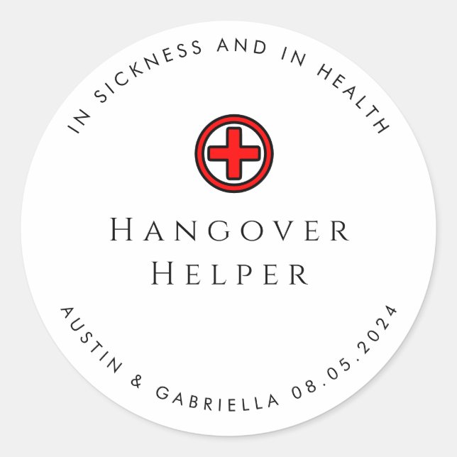Hangover Helper Modern Wedding Favour Sticker (Front)