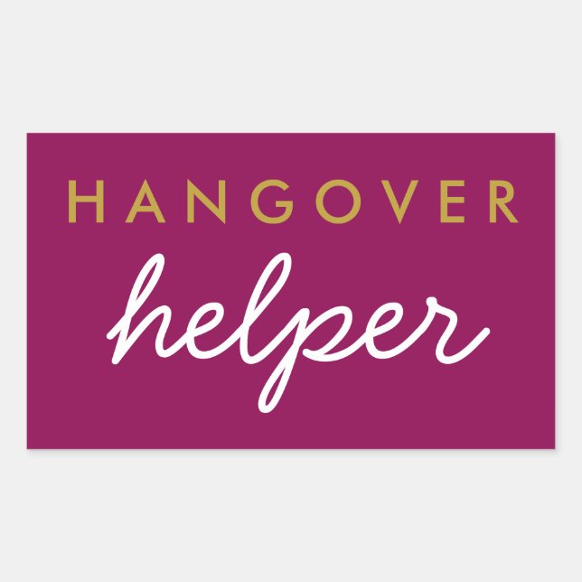 Hangover Helper Wedding Favour Magenta Gold Rectangular Sticker (Front)