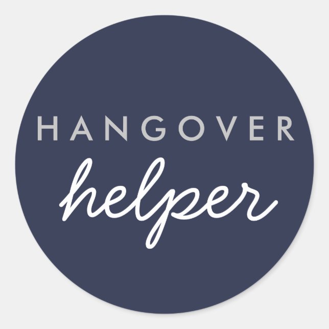 Hangover Helper Wedding Favour Sticker Navy Silver (Front)