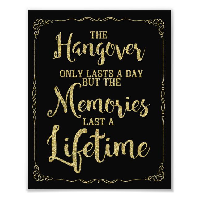 hangover party sign, wedding sign, gold glitter photo print (Front)