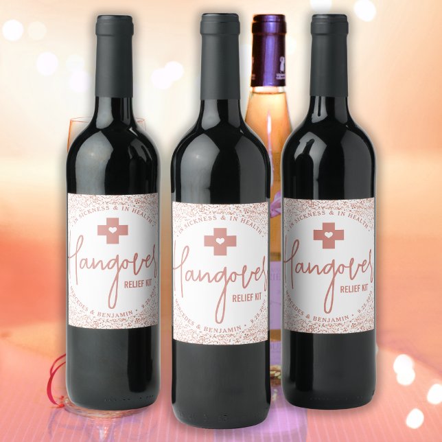 Hangover Relief Kit Modern Rose Gold Wedding Favor Wine Label (Creator Uploaded)