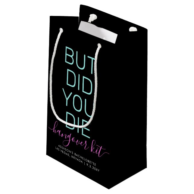 Hangover Relief Kit Neon Black Personalised Small Gift Bag (Back Angled)