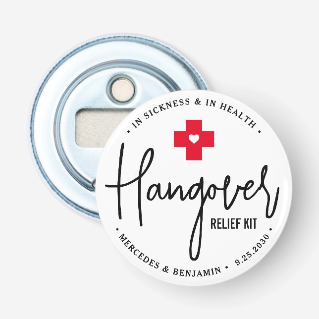 Hangover Relief Kit Personalised Wedding Favour   Bottle Opener (Front)