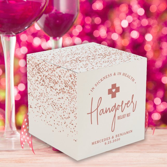 Hangover Relief Kit Rose Gold Glitter Wedding Favour Box (Creator Uploaded)