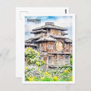 Hangzhou China Travel Place Watercolor Postcard