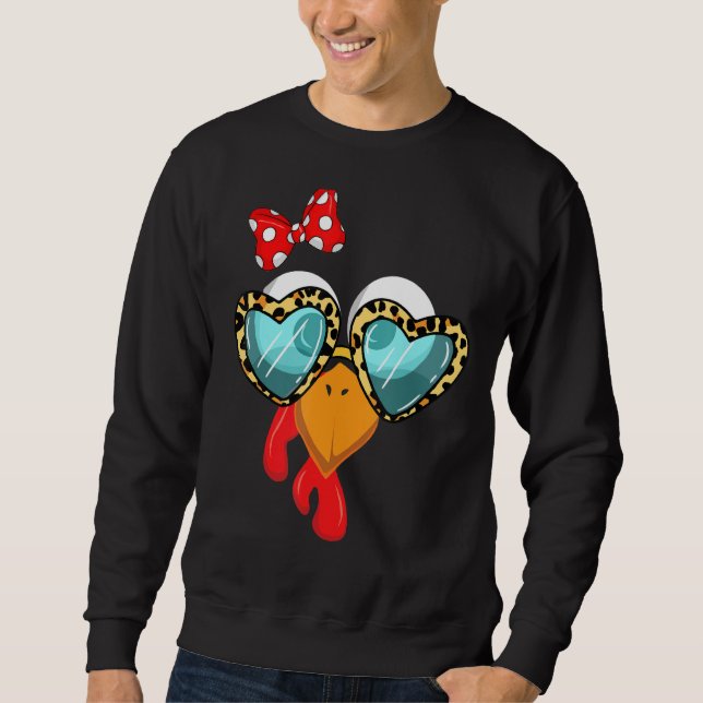 hanksgiving Turkey Face Leopard Print Glasses Wome Sweatshirt (Front)