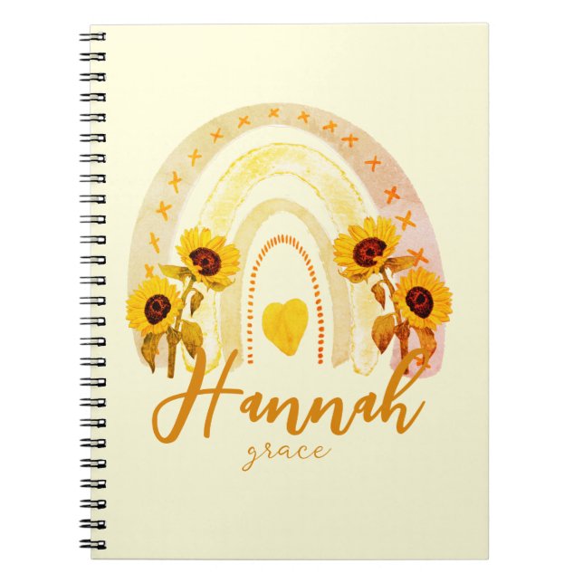Hanna Hebrew Meaning Grace Rainbow Sunflower Boho Notebook (Front)