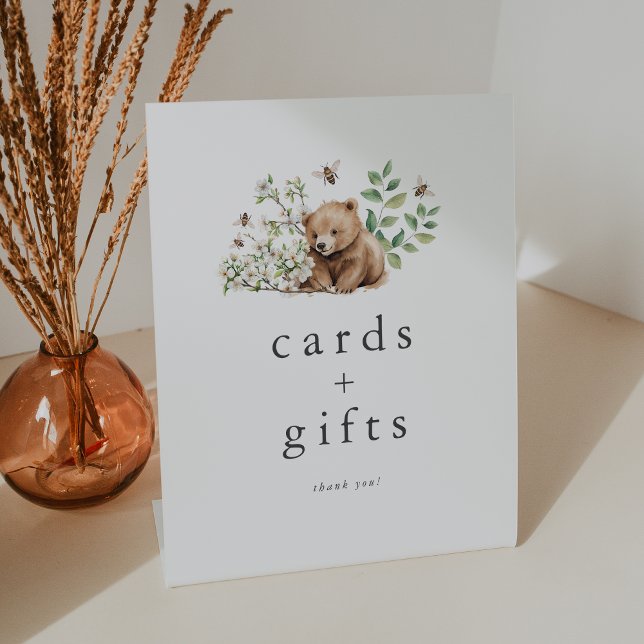 HANNAH Bear Woodland Baby Shower Cards and Gifts Pedestal Sign (HANNAH Bear Woodland Baby Shower Cards and Gifts Pedestal Sign)