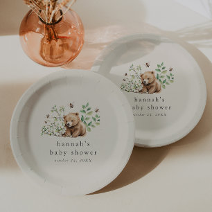 HANNAH Boho Vintage Bear Bee Woodland Baby Shower Paper Plate