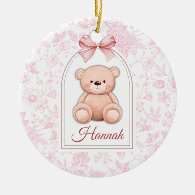 Hannah | Custom Pink Teddy Bear Nursery Design  Ceramic Tree Decoration (Front)