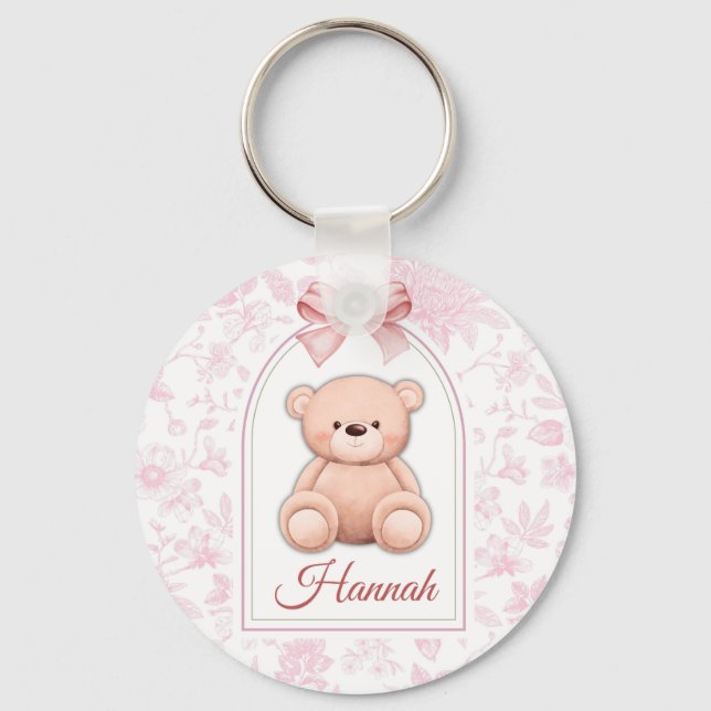 Hannah | Custom Pink Teddy Bear Nursery Design  Key Ring (Front)