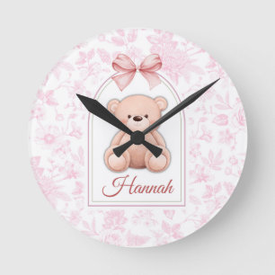 Hannah   Custom Pink Teddy Bear Nursery Design  Round Clock