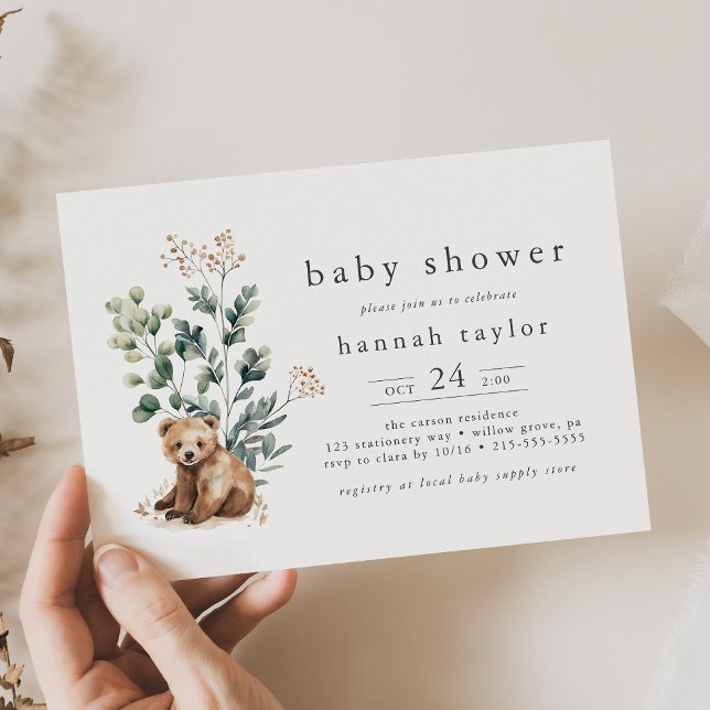HANNAH Cute Boho Summer Bear Woodland Baby Shower Invitation (HANNAH Cute Boho Summer Bear Woodland Baby Shower Invitation)