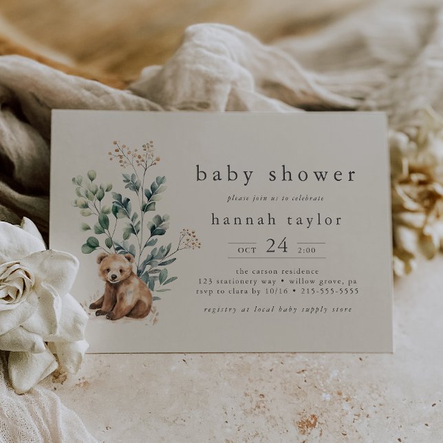 HANNAH Gender Neutral Vintage Woodland Baby Shower Invitation (HANNAH Gender Neutral Vintage Woodland Baby Shower Invitation)
