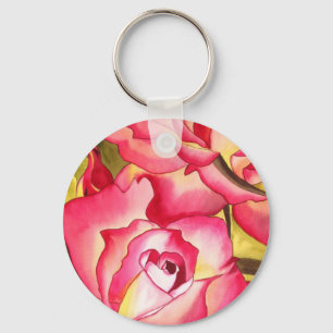 Hannah Gordon pink Rose watercolor art Key Ring