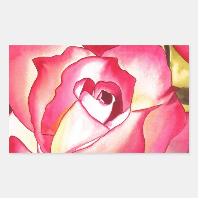 Hannah Gordon pink Rose watercolor art Rectangular Sticker (Front)