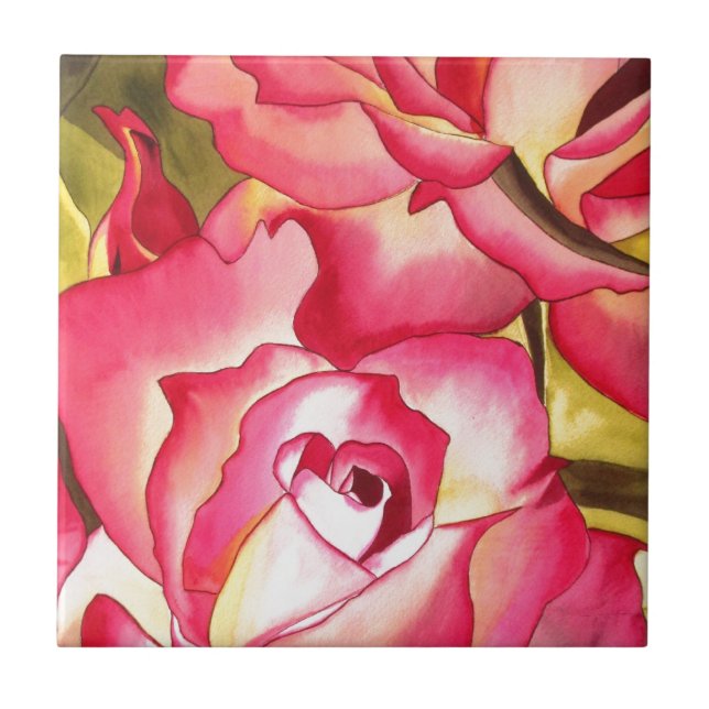 Hannah Gordon pink Rose watercolor art Tile (Front)