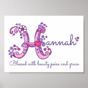 Hannah initial H doodle heart art name meaning Poster