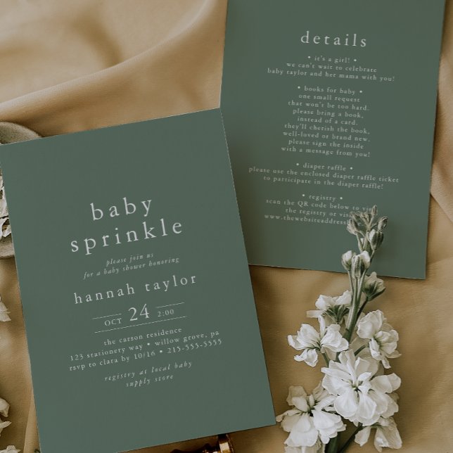 HANNAH Neutral Green Boho Simple Baby Sprinkle Invitation (ANNAH Neutral Green Boho Simple Baby Sprinkle Invitation)