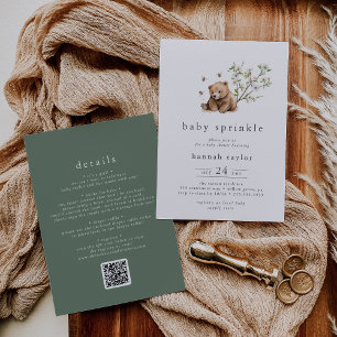 HANNAH QR Bear Bubble Bee Woodland Baby Sprinkle Invitation