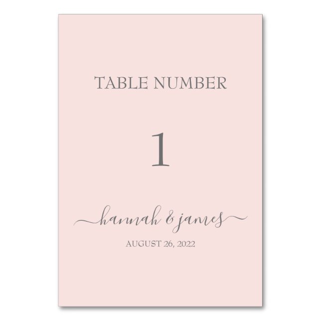 Hannah | Romantic Blush Pink Calligraphy Table Number (Front)