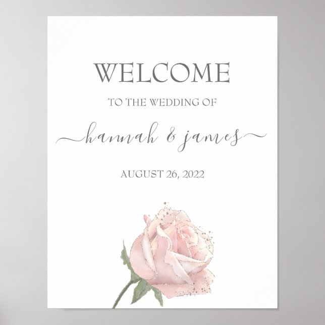 Hannah | Romantic Rose Calligraphy Welcome Wedding Poster (Front)