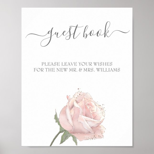 Hannah | Rose Calligraphy Wedding Guest Book Sign (Front)
