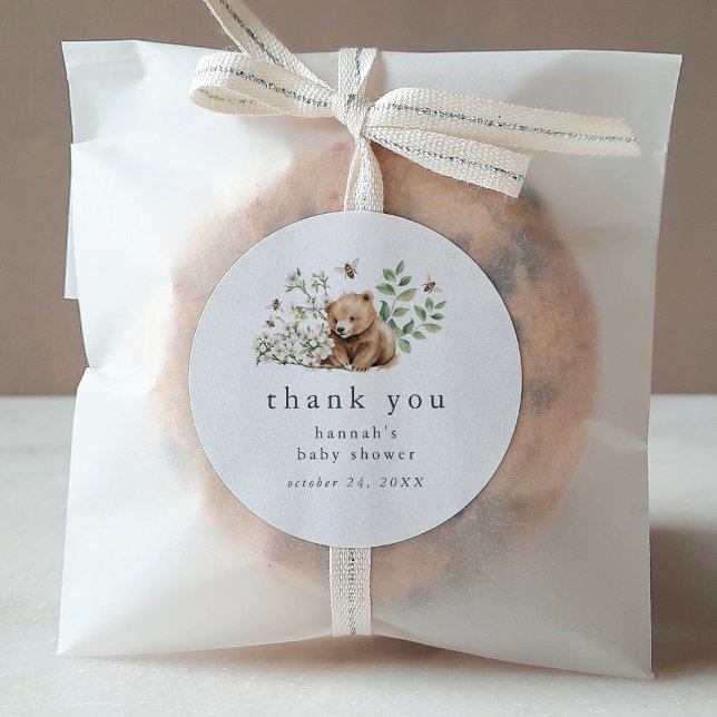 HANNAH Summer Bear Woodland Baby Shower Thank You Classic Round Sticker (HANNAH Summer Bear Woodland Baby Shower Thank You Classic Round Sticker)