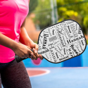 Hannah Typography Black White Pickleball Paddle