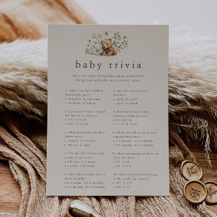 HANNAH Vintage Bear Baby Shower Trivia Game Card