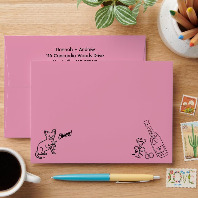Hannah's Dog Wedding Hand Drawn Doodle Pink Envelope (Desk)