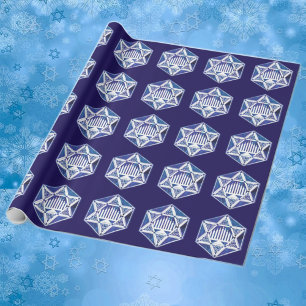 Hannukah Menorah and Star Wrapping Paper