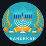 Hannukah Menorah   Classic Round Sticker<br><div class="desc">Celebrate Hanukkah</div>