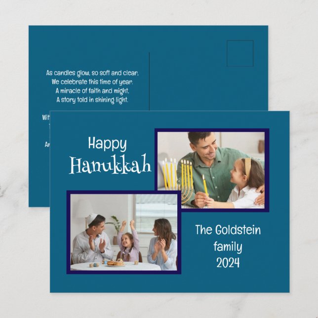 Hannukah Two Family Photo Holiday Postcard (Front/Back)