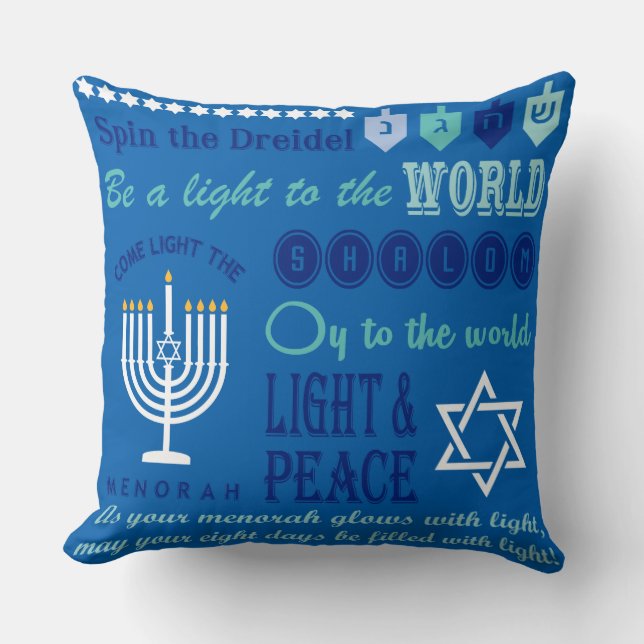 Hannukah typography collage art cushion (Front)