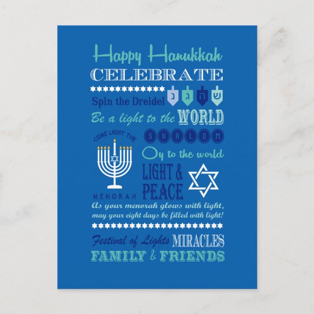 Hannukah typography collage art postcard (Front)
