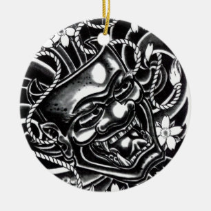 Hannya Mask Tattoo Design Ceramic Tree Decoration