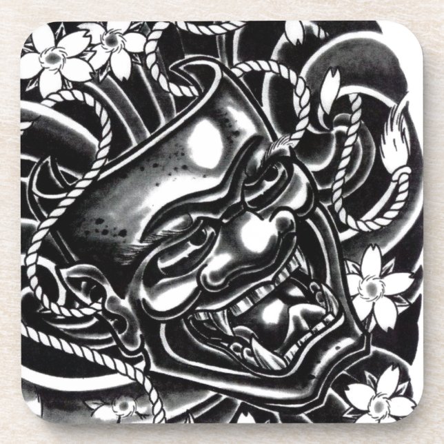 Hannya Mask Tattoo Design Coaster (Front)