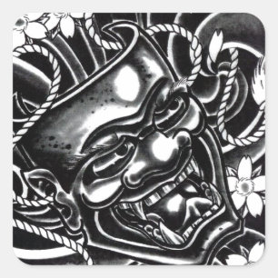 Hannya Mask Tattoo Design Square Sticker