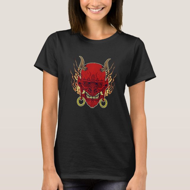 Hannya Traditional Japanese Demon Oni Mask Red   T-Shirt (Front)