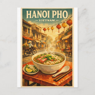 Hanoi Pho, Vietnam, in a classic retro Postcard